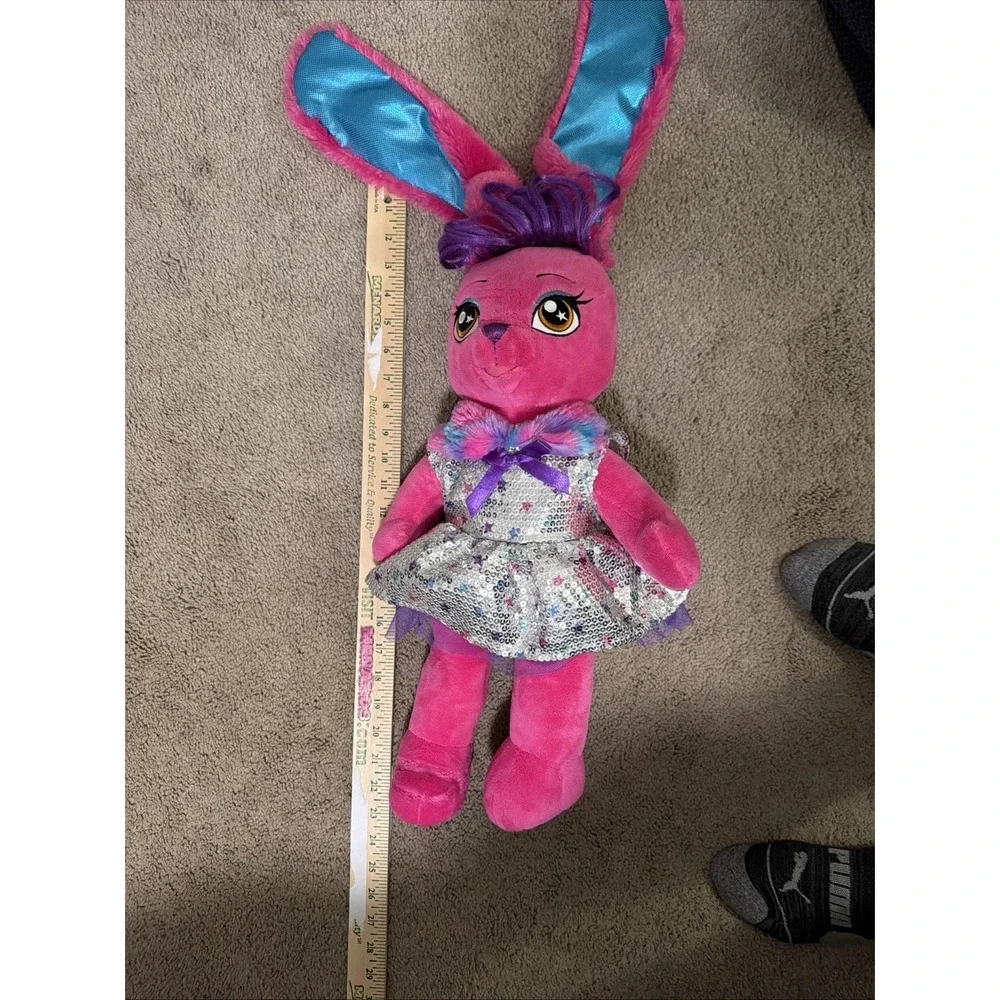 Build-A-Bear Honey Girls Risa Pink Bunny Plush 2018 Silver Sequin Star Dress 20
